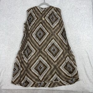 VTG Toni Todd Midi Shift Dress Womens 14 Brown Geometric Print Hippie 70s Boho